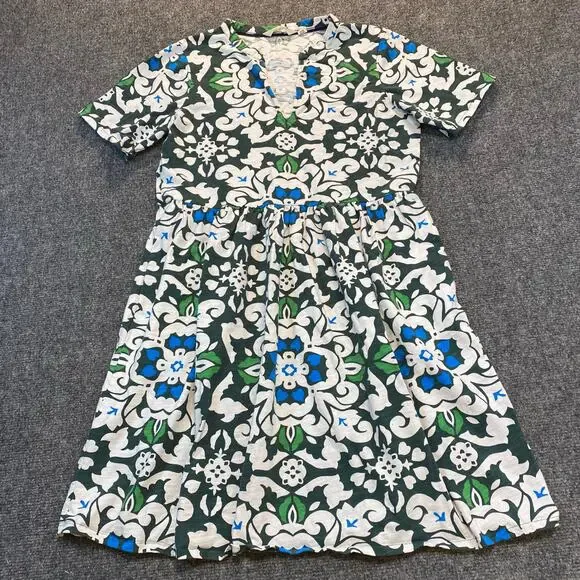 Boden Easy Notch Neck Jersey Dress 100% Cotton Size 8 Regular White Green Floral - Picture 1 of 9